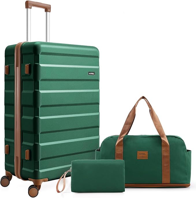 Hoteel Luggage Sets 3 Piece, 4-Year Warranty, Carry-On Luggage with Dual-Spinner Wheels, ABS Hard Shell Suitcase with TSA Locks, 20 Inch Lightweight Luggages for Travel, Green(20IN/DB/TB)