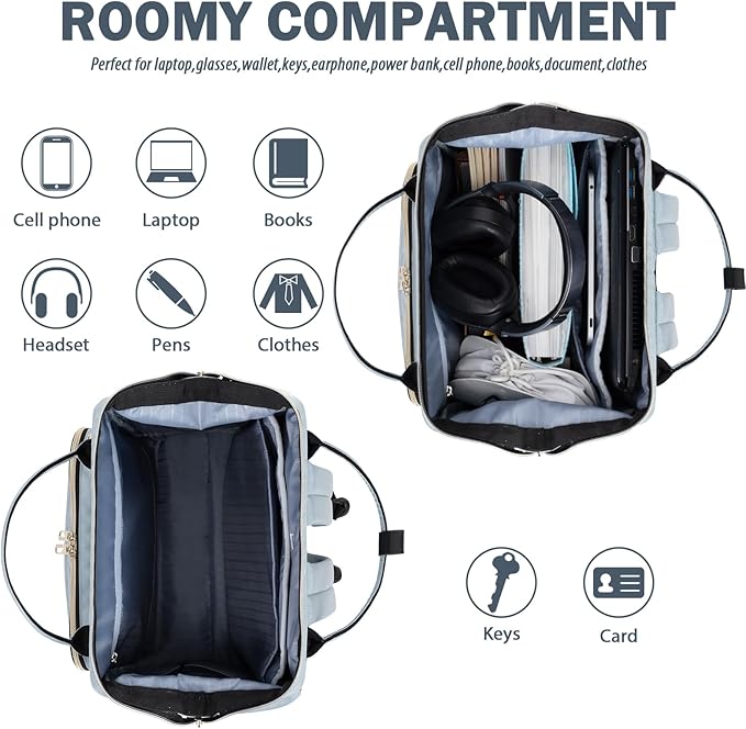 VANKEAN 17 Inch Laptop Backpack for Women Fashion Computer Work Bag, Large Capacity Waterproof, College Daypack Business Travel Backpack, Light Blue
