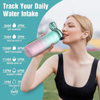 OLDLEY Water Bottle, 32oz Motivational Sports Water Bottle with Time Marker - Times to Drink - Tritan, BPA Free, Wide Mouth Leakproof, Anniversary Birthday Gifts for Men Women,Bubble Gum (1 Bottle)