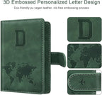 Personalized D Passport Holder Cover Initial Letter Travel Wallet RFID Blocking Passport Cover Credit Card Holder Case Passport Book Holders for Women and Men, Pine Green-D