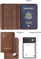 Stouchi AirTag Passport Holder, RFID Passport Holder with Airtag Slot, Multiple Passport Wallet Cover for Men, Leather Passport Case, Anti-Lost Waterproof Travel Accessories, Brown