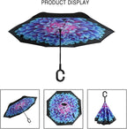 MRTLLOA 40/49/56 Inch Oversize Windproof Inverted Reverse Upside Down Umbrella, Golf Size Rain Umbrella, Double Layer, C-Shaped Handle for Men, Women and Kids