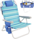 SUNNYFEEL Low Beach Chair, 5-Position Lay Flat Reclining, Backpack Portable Folding Chair with Cooler Bag & Cup Holder, Heavy Duty 350 LBS, Compact for Beach, Camping, Travel