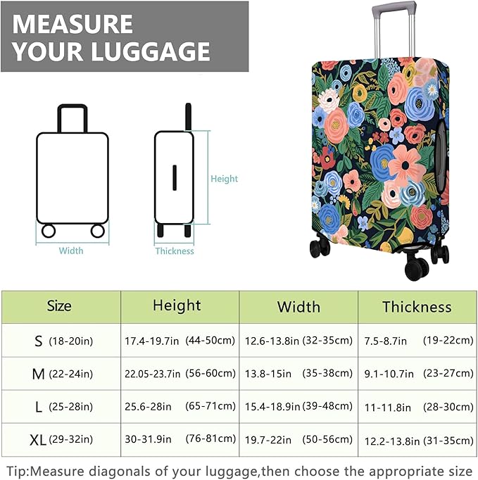 Travel Luggage Cover Suitcase Protector Fits 18-32 Inch Wheel Covers PatternedTravel Related Items Flower Luggage Protector Elastic M