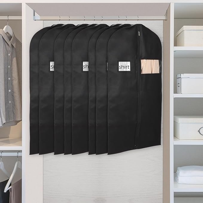 Syeeiex 40‘’ Suit Bag, Set of 16 Garment Bags for Hanging Clothes, Suit Covers Bags, Suit Bags for Closet Storage with Clear Window, Suitable for Suits, Shirts, Jackets, Sweaters, Winter Coat(Black)