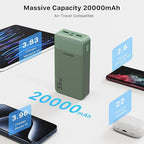 JUOVI J2651 Portable Charger, 35W 20000mAh USB C in & Out Power Bank, Battery Pack with QC4.0+PD3.0 35W High-Speed Charging for Bluetooth Earbud, Mobile Phone, Tablet (Green)