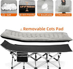Fragess Portable Camping Cot, Sleeping Cots for Adults, 28" Extra Wide Folding Cot Max Load 600LBS with Thick Mattress, Portable Camping Bed for Outdoor Camp/Office, Home Nap (Black+Grey)