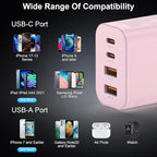 USB C Charger Block, 3-Pack 40W Wall Plug Fast Charging Block, Type C Charging Blocks Cube 4-Port PD + QC Power Adapter, Compatible with iPhone 17/16/15/14/13/12/11/Pro Max, Tablets（Pink）