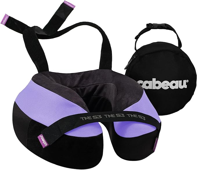 Cabeau Travel Neck Pillow for Airplanes The Neck's Evolution, TNE S3 Supportive Memory Foam Design for Long Haul Flights Attachable Seat Straps and 360 Support (Paris Lavender)