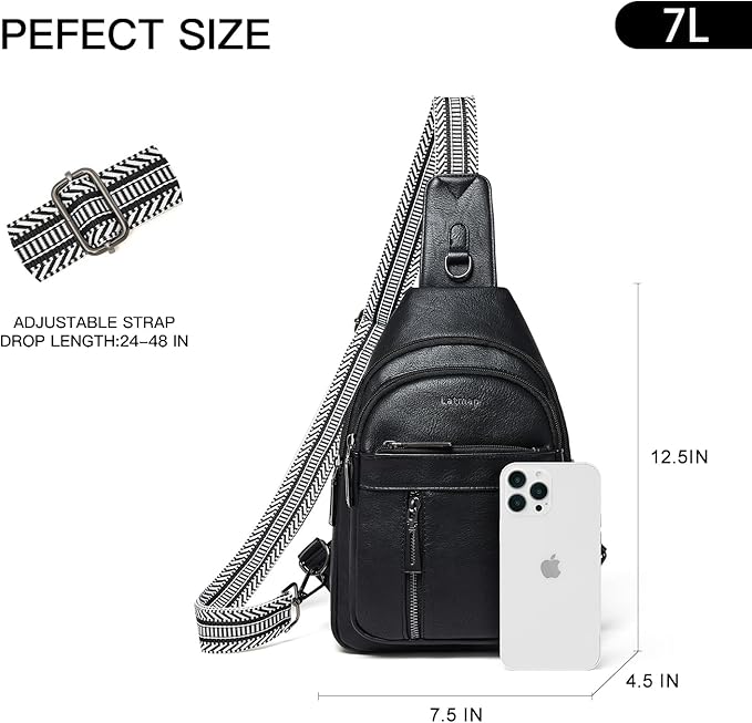 LATMAP 7L Sling Bag For Women Men Backpack Fanny Pack Crossbody Chest Travel Shoulder Belt Bags Purse Handbag PU Leather