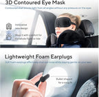 Proglobe Travel Blanket Luxury Travel Set - Ergonomic Airplane Neck Pillow 100% Pure Memory Foam and Super Soft Fleece Blanket - Premium 3D Sleep Mask & Earplugs - Ultimate 4-in-1 Traveling Kit Black