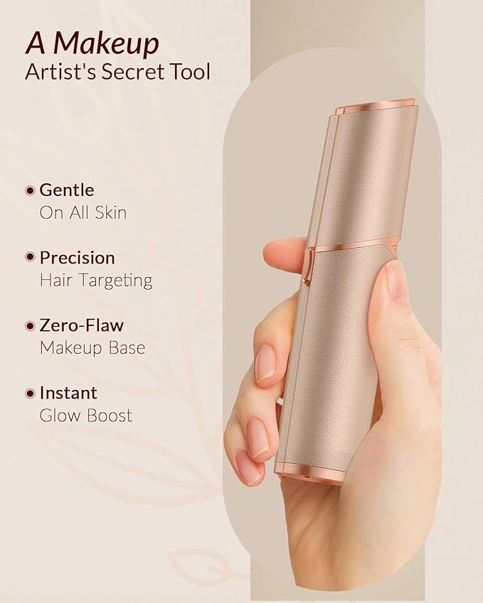 Facial Hair Removal for Women: Painless Rechargeable Face Shaver Electric Hair Remover Device for Peach Fuzz Upper Lip Chin (Gold)