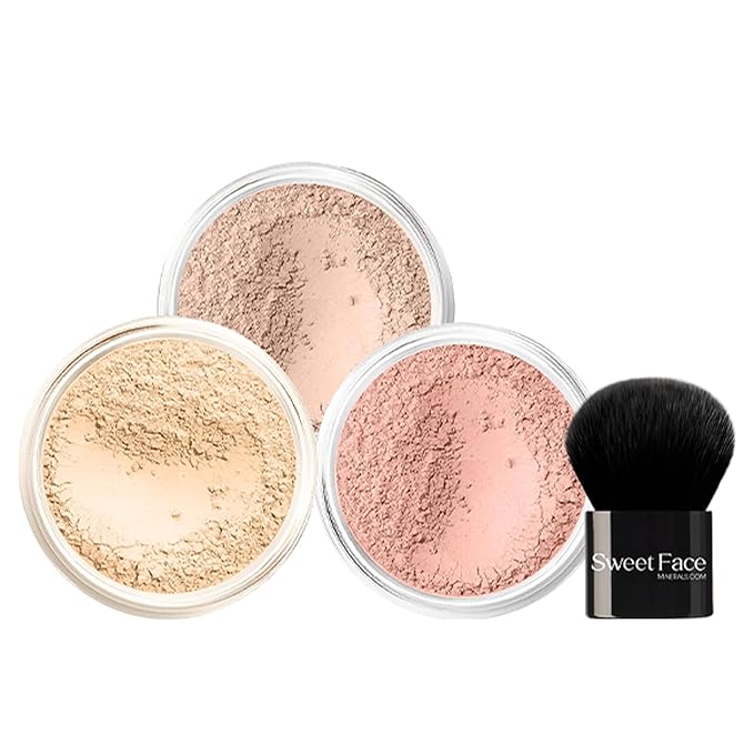 4pc (LIGHT) KIT w/KABUKI BRUSH Mineral Makeup Matte Loose Powder Foundation Concealer Blush Long Lasting Bare Face Cosmetics