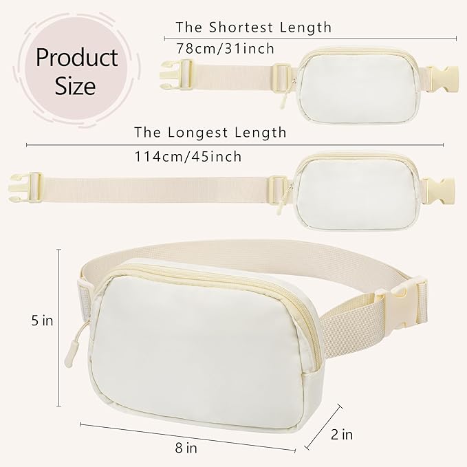Fanny Pack Crossbody Bag for Women and Men, Belt Bag for Hiking Bum Bag with Adjustable Strap,Casual Cell Phone Pouch?Waist pack for Running Workout Sports Travel Off White