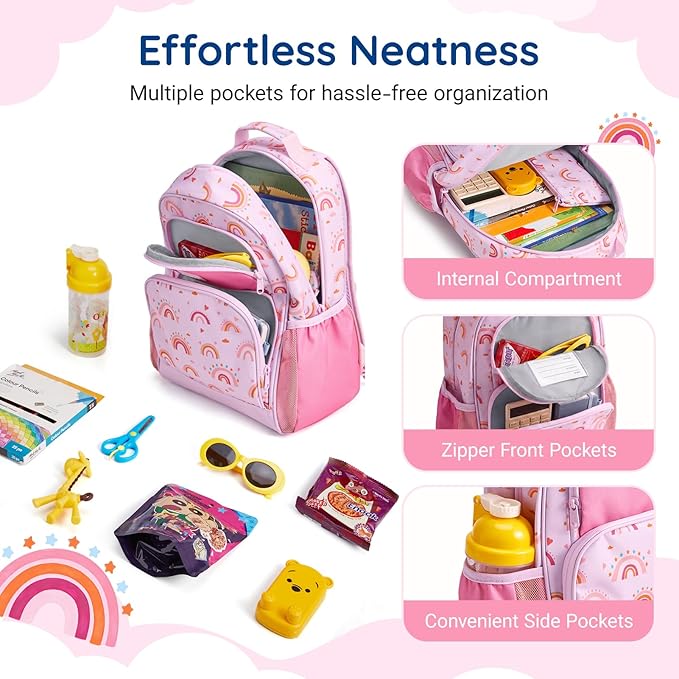 mommore Kids Backpack for Boys Girls 4-8 Kindergarten Elementary School Backpack with Lunch Box - 15” H Fit Folder