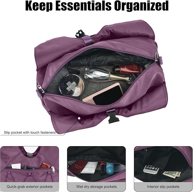 Forestfish Gym Bag For Women With Yoga Mat Holder & Shoe Compartment & Wet Dry Storage Pocket & Adjustable Strap
