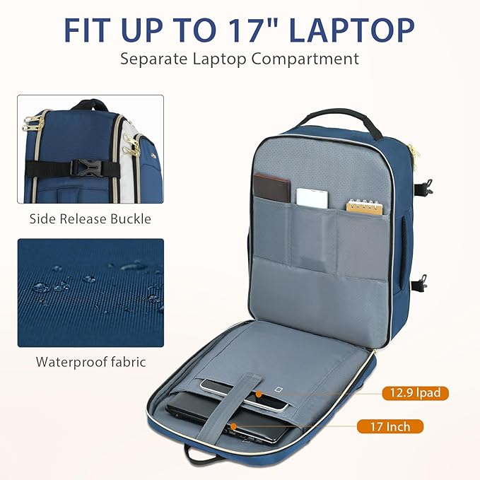 KROSER Laptop Backpack Large Computer Backpack Fits up to 17 Inch Laptop Water-Repellent 40L Travel Backpack Casual Daypack for Business/College/Women/Men-Beige/Haze Blue/Black