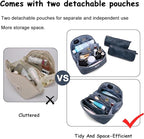 BOYATU Travel Makeup Bags Cosmetic Organizer Bag: 3-Set Large Capacity Make up Bag - PU Leather Toiletry Bags for Women - Wide Open Portable Pouch with Divider & Handle (02-Dark Blue)