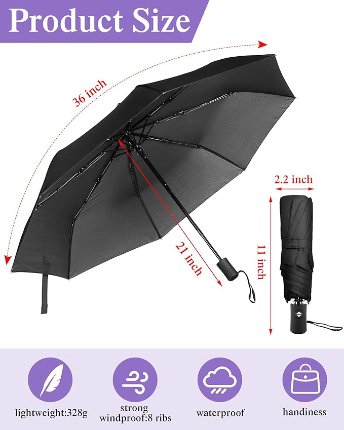 Yahenda 4 Pack Windproof Travel Umbrella Automatic Open & Close Folding Umbrellas for Rain Portable Umbrella Set for Men Women Backpack & Car Essentials