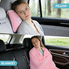 SINLAND Travel Pillow and Blanket 2-in-1 Set,Airplane Packable Bag,Soft and Lightweight Plane Flight Car Trips Travel Essentials Gift,Hand Luggage Sleeve and Backpack Clip,60x50 Inch Pink