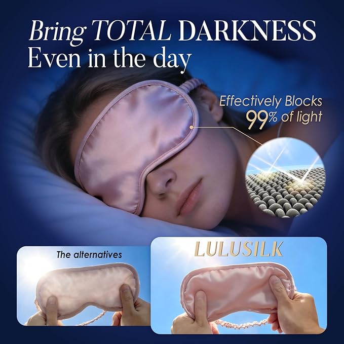 LULUSILK Mulberry Silk Sleep Eye Mask Blindfold with Elastic Strap Headband, Soft Eye Cover Eyeshade for Night Sleeping, Travel, Nap(Black), Pack of 1