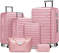 6 Piece Luggage Sets with Bags, Lightweight Expandable Checked Luggage Sets, Hardshell ABS Spinner Wheels Carry on Suitcase with TSA Lock, for Travel, Women Men (1 Pink, 18/20/24/28inch+2bags)