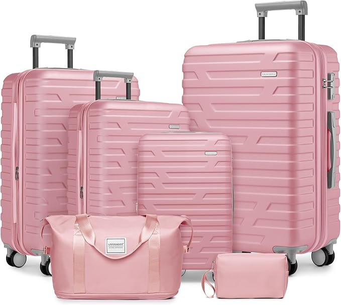 6 Piece Luggage Sets with Bags, Lightweight Expandable Checked Luggage Sets, Hardshell ABS Spinner Wheels Carry on Suitcase with TSA Lock, for Travel, Women Men (1 Pink, 18/20/24/28inch+2bags)