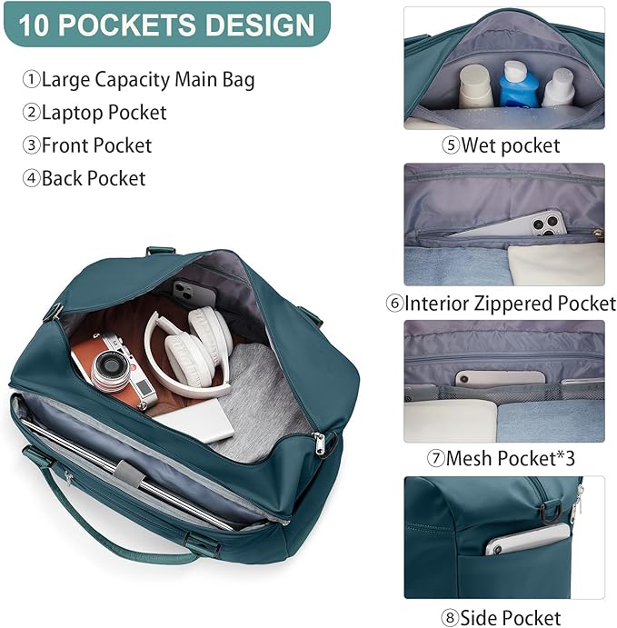 HYC00 Travel Duffel Bag,Carry-on Overnight Weekender Bags for Women,Sports Tote Gym Bag with Wet Pocket