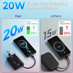 Portable Charger,5000mAh PD 20W Super Fast Charging Power Bank with Built-in Cables,Travel Keychain Battery Pack for Apple Watch Ultra/11/10/9/8/7/6/SE,iPhone 17/16/15/14/13/12 (Black)