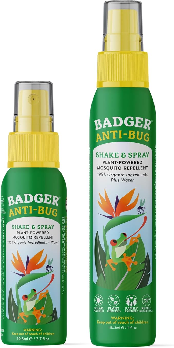 Badger Bug Spray, Family Friendly All Natural Mosquito Repellent w/Organic Essential Oils, Great Smelling Citronella Spray, Effective for 3 Hours, Combo 2-Pack 4 fl oz + 2.7 fl oz
