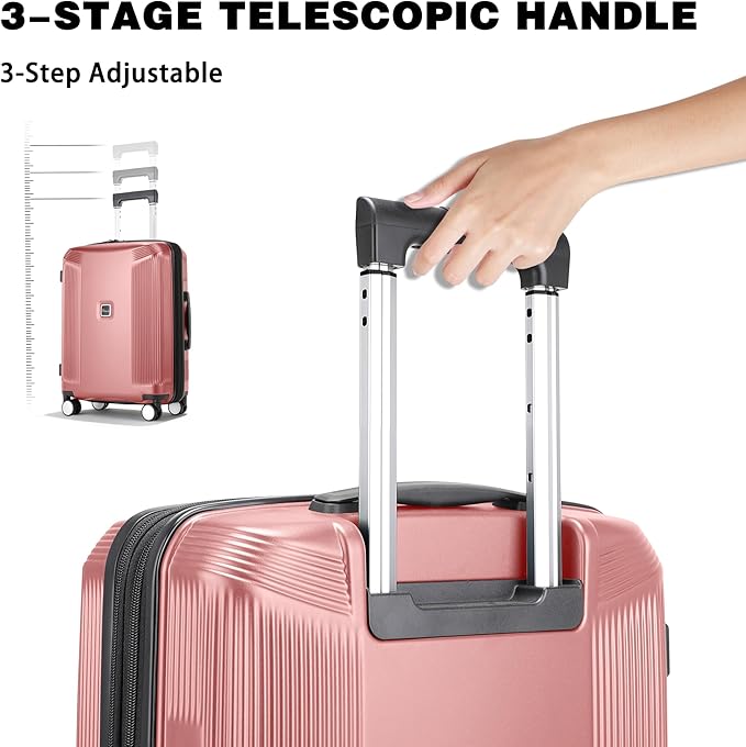 Luggage Sets 2 Piece, 20/28 Inch Lightweight Expandable PC Hardside Durable Suitcases with Spinner Wheels & TSA Lock, Pink