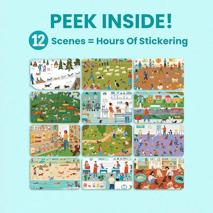 Hello Dogs 500+ Kids Sticker Book by Cupkin Toddler Airplane Travel Activity Coloring and Sticker Book, Road Trip Essentials, 12 Coloring Pages 12 Scenes for Ages 2–8 Years