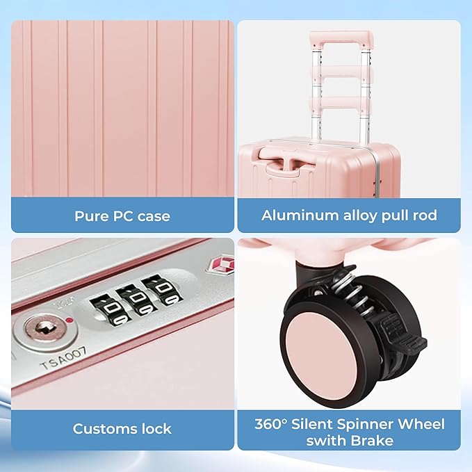 20" Ride-On Luggage with Child Seat, Hardside Carry-On Suitcase with 360° Silent Spinner Wheels, TSA Lock, & Dual Telescoping Handles for Kids & Adults & Busy Moms