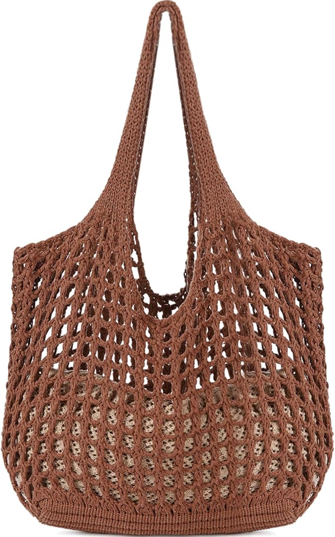 WantGor Crochet Bags, Beach Mesh Tote Bag Womens Shoulder Shopping Handbag Casual Travel Totes Bag Foldable Hobo Bags