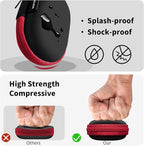 for Earbuds Carrying Case, Small Oval Storage Cases, Tech Pouch, Portable Storage Earbud Pouch Bag for Earbuds, in-Ear Headphones, Earphones, Headsets, Hearing Aids, USB Charging Cable, Red