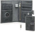 CONTACTS Full Grain Leather Passport Holder with Compatible with Airtag RFID Blocking Passport Wallet Travel Slim Passport Cover with SIM Card Removal Tool (Gray)