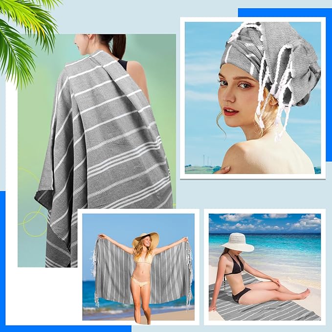 YSYJ Turkish Beach Towel 6 Pack Beach Towels 36"x71" Beach Towel Oversized Sand Free Turkish Towel Quick Dry Bath Towels Grey