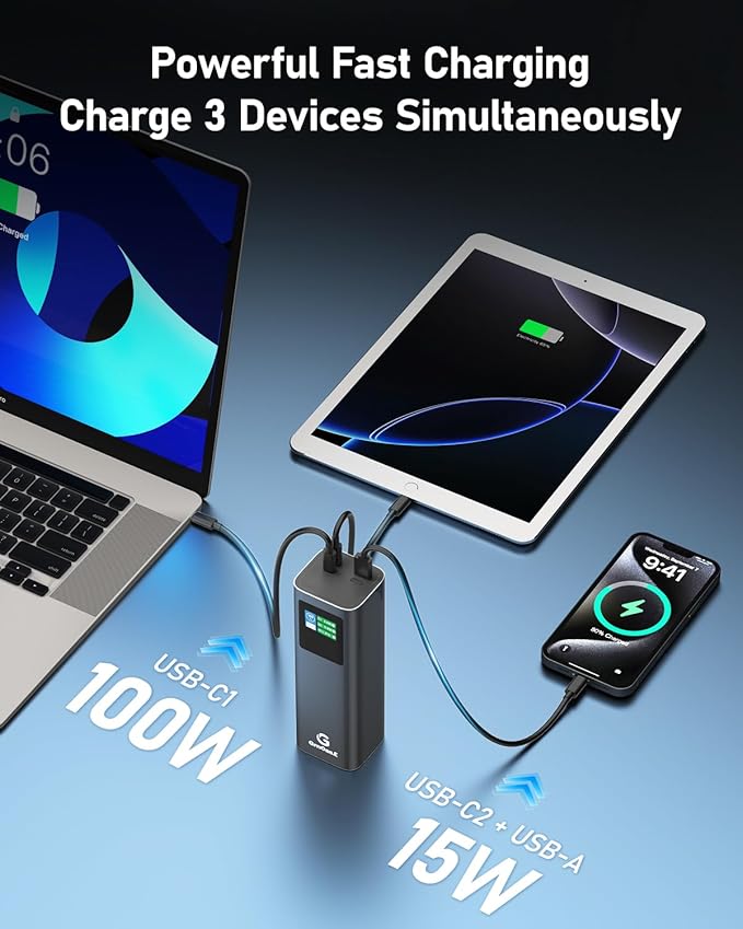 27000mAh Power Bank, 140W Laptop Portable Charger with PD 3.1 Fast Charging, Smart Sisplay, 99Wh Battery Bank for MacBook Pro/Air, iPad Pro, iPhone17/16 Series, Samsung and More(Dark Gray)