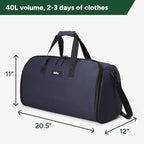 Halfday Convertible 2-in-1 Garment Duffel Weekender Bag 40L: Wrinkle-Free Travel (Hanging Suit Compartment, Shoe Pockets, Trolley Sleeve), Durable & Water-Resistant Carry-on, Marine