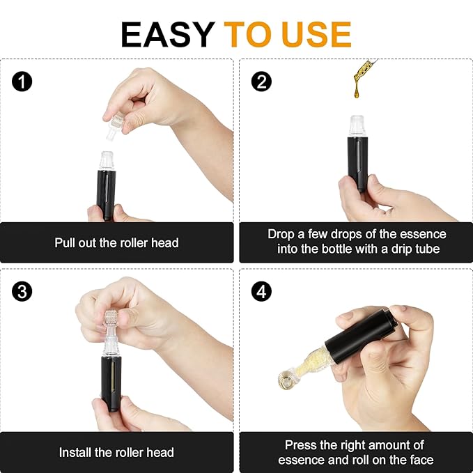 Derma Roller with Liquid Reservoir Serum Applicator for Lips, Skin, Hair, Wrinkles, Easy to Use Face Roller Skin Care Tools Without Serum, 105 Titanium Needles 0.25 mm (BLACK 0.25mm)
