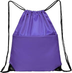 Drawstring Backpack Sports Water Resistant String Bag Sport Gym Sackpack for Women Men Large with Zipper, Purple