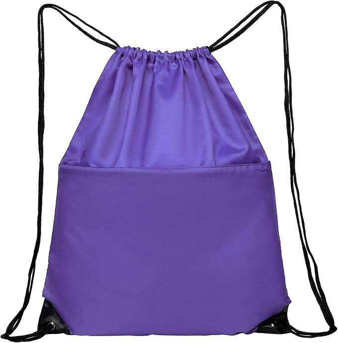 Drawstring Backpack Sports Water Resistant String Bag Sport Gym Sackpack for Women Men Large with Zipper, Purple