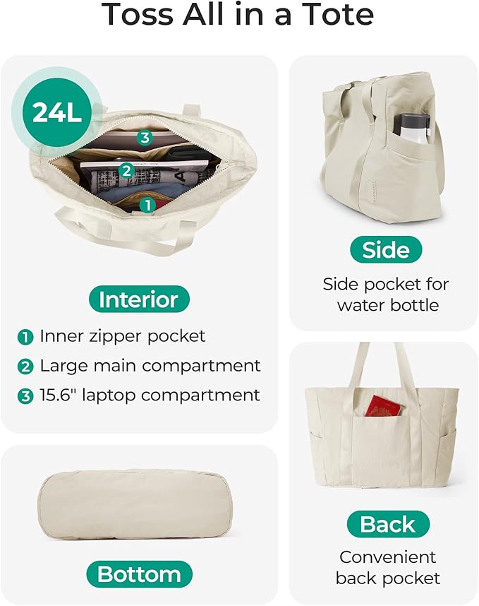 BAGSMART Tote Bag for Women, Tote Bag with Zipper Work Tote with Compartments Nurse Shoulder Hanbag for Travel, Gym