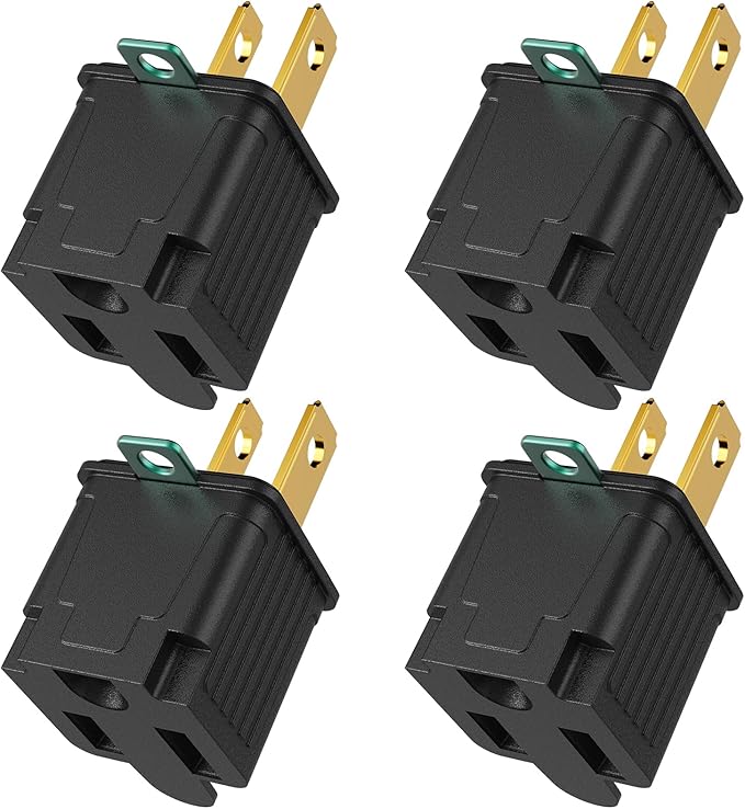 PLUGTUL 2 Prong to 3 Prong Outlet Adapter, Polarized Grounded Outlet Converter, Wall Outlet Plug for Household, Workshops, ETL Listed, 4-Pack, Black