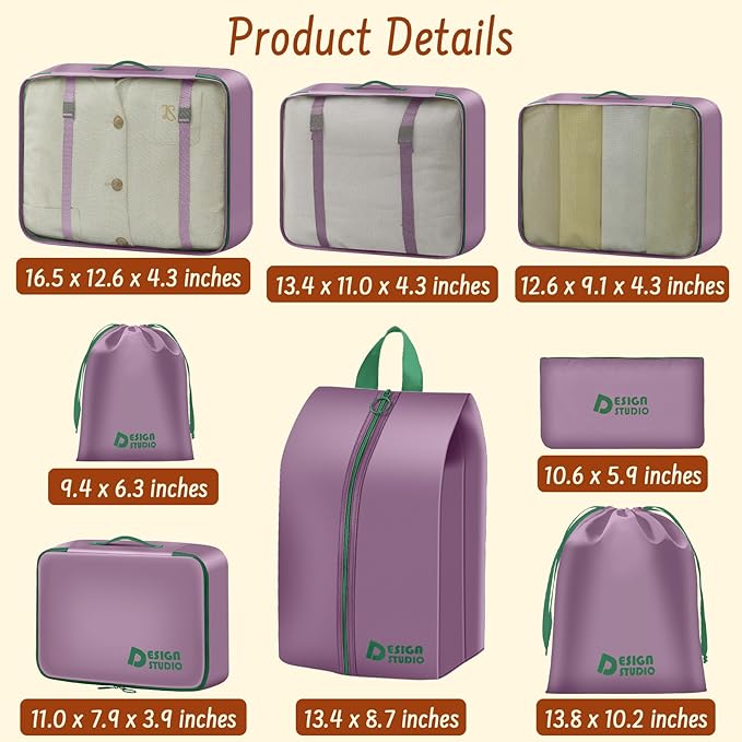 8 Set Packing Cubes for Travel Suitcase Organizer Bags Luggage Packing Cubes Set Travel Essentials Accessories Gifts for Women