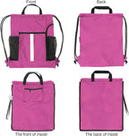 BeeGreen Pink String Backpack Large Drawstring Bag Cinch Sack w Shoe Compartment & Two Side Mesh Pockets Lightweight Sturdy Drawstring Gym Sackpack for Unisex