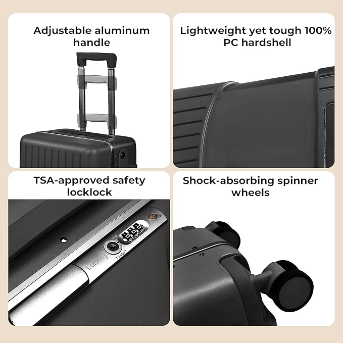 20" Ride-On Luggage with Child Seat, Hardside Carry-On Suitcase with Shockproof 360° Silent Spinner Wheels, TSA Lock, Kids & Adults & Busy Moms