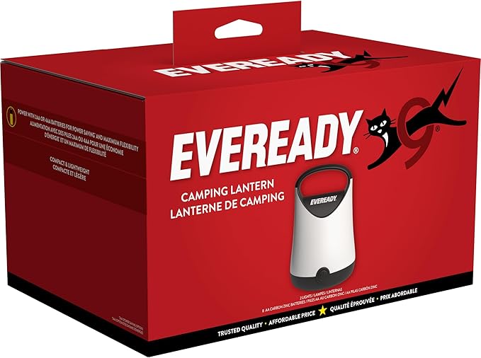 Eveready LED Camping Lantern X-250 (2-Pack), Super Bright Tent Lights, Rugged Water Resistant LED Lanterns, 100 Hour Run-time (Batteries Included), Black