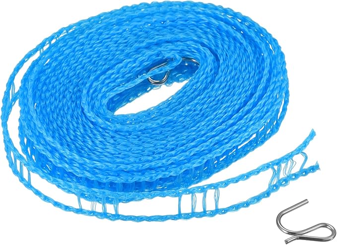 uxcell Portable Clothesline, 16.4ft Nylon Windproof Non-Slip Washing Line Rope for Courtyard Outdoor Travel Camping Laundry Drying, Blue