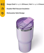 RTIC 30oz Essential Tumbler with Lid, Ceramic Lined, Insulated, Stainless Steel, Metal, Double Wall Vacuum-Insulation, Travel Cup for Iced Coffee, Tea, Hot and Cold Drink, Lavender Glitter